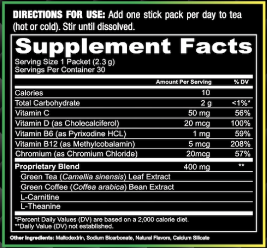 Tea Burn Supplement facts