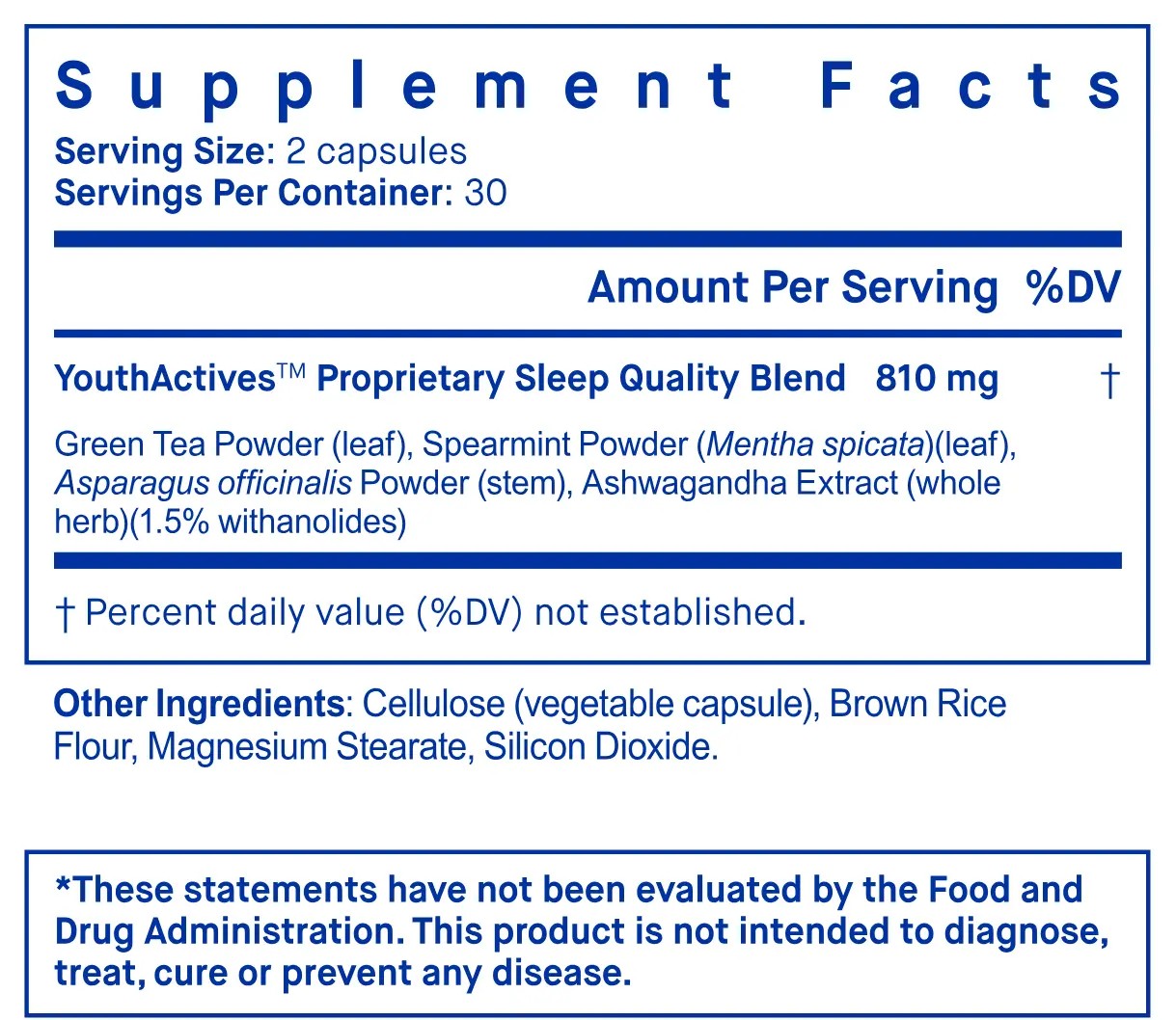 Youthful Sleep Supplement Fact